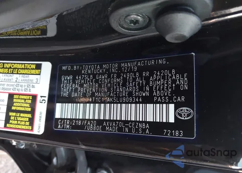 2020 Toyota Camry Le from USA, damaged, VIN 4T1C11AK5LU909344